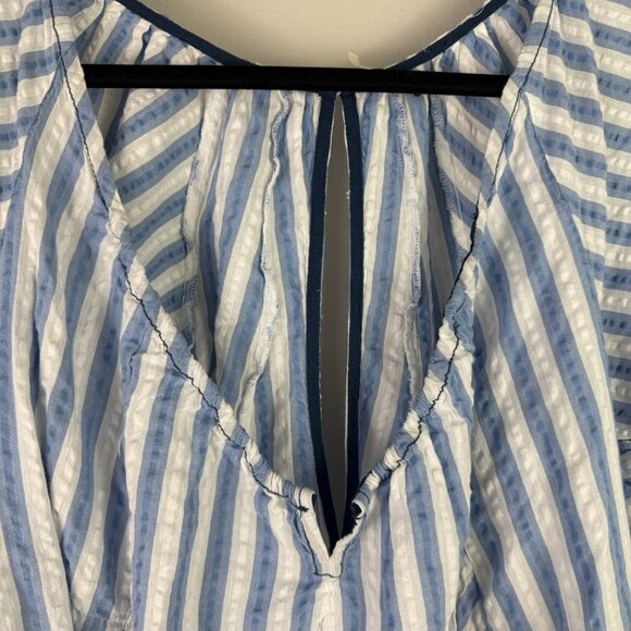 Free People Bop Around Stripe Romper XS Blue White Cotton V-Neck Boho Playsuit - Picture 7 of 11